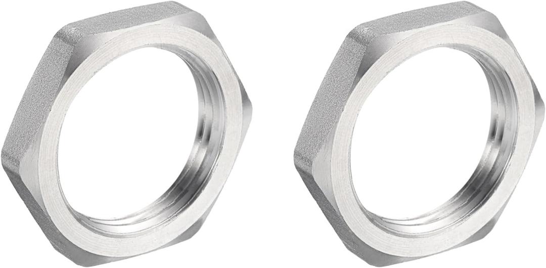 uxcell 2 Pcs Cast Pipe Fitting Hex Locknut, 304 Stainless Steel Hex Lock Nut G 1" Female Thread for Water Broom and Undercarriage Cleaner (DN25)