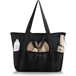 HOMESPON Beach Bag Large Waterproof Sandproof Tote for Women with Zipper and Mesh Pockets
