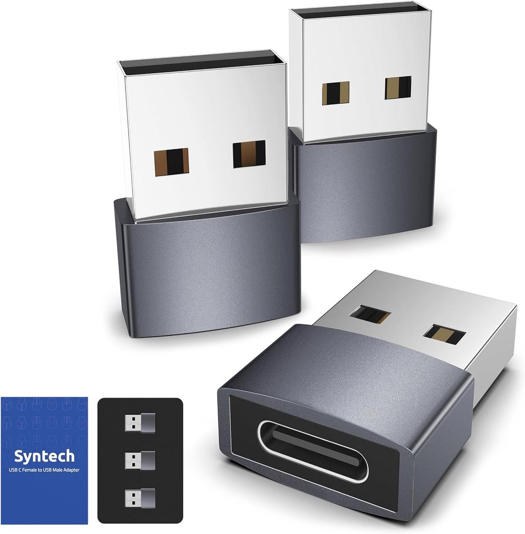 Syntech USB C Female to USB Male Adapter Pack of 3 [Travel Must Haves, Aluminum] USB C to USB Adapter, Type C Charger Cable Power Converter Compatible with iPhone 17 16 15 Apple Watch AirPods CarPlay