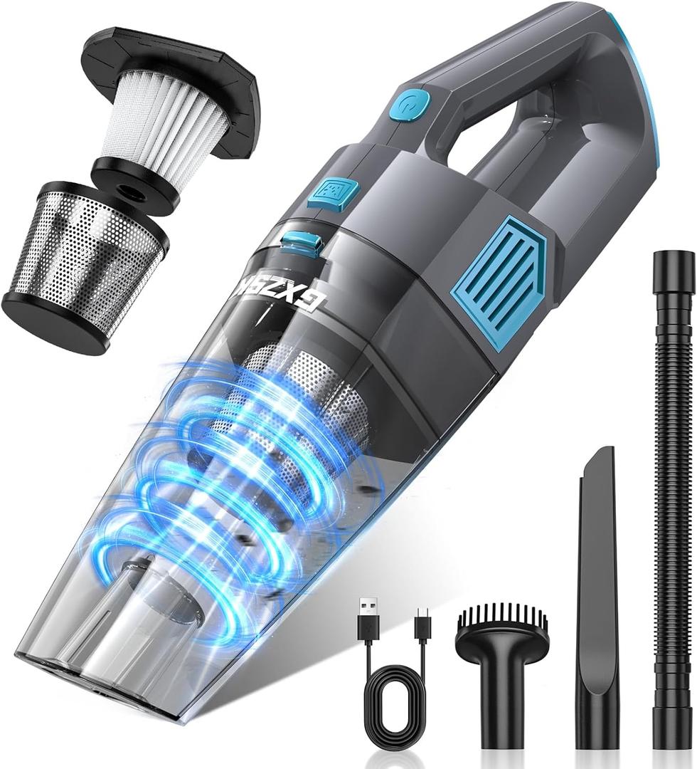 Gxzsk Handheld Vacuum Cordless, 15000PA Strong Suction Hand Held Car Vacuum Cleaner Rechargeable, Portable Hand Vacuum with Multi-Nozzles & Washable Filter for Home Office, Car, Pets (Gray & Blue)