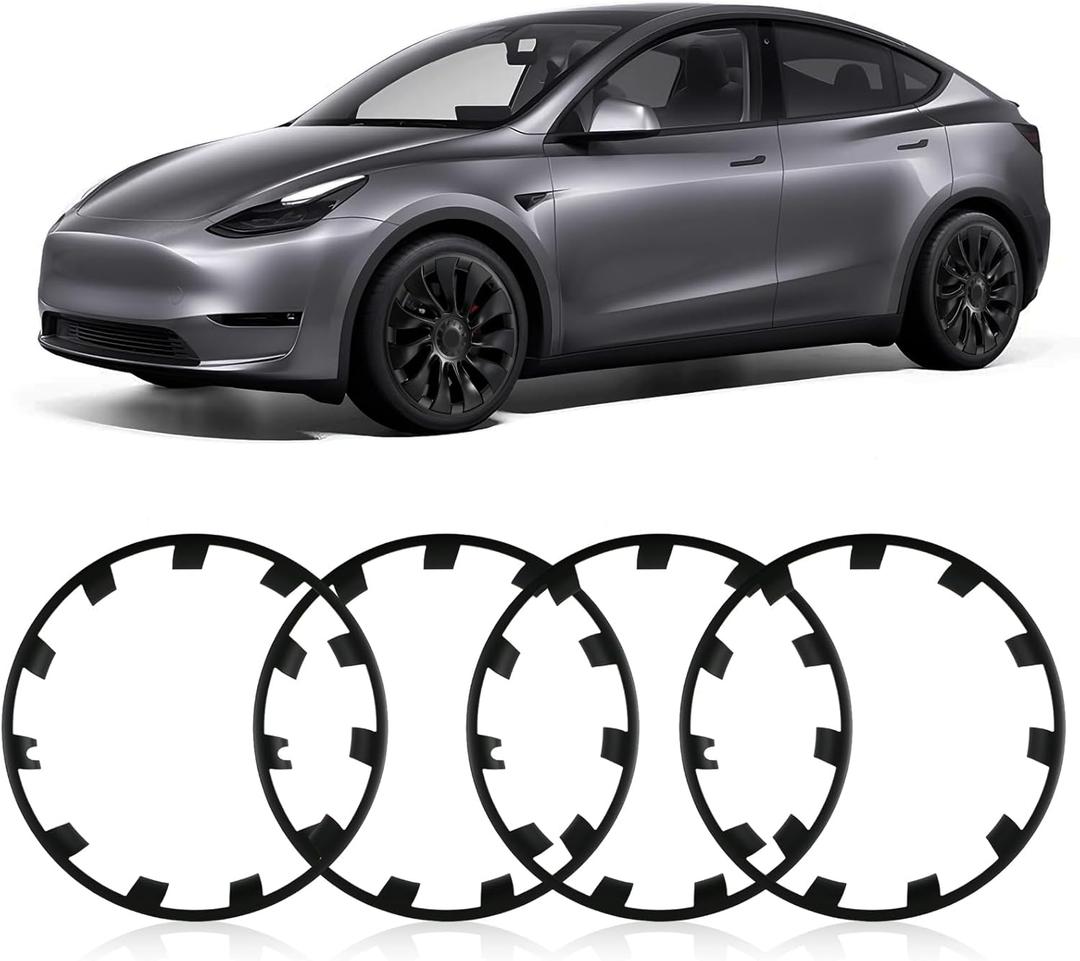 Wheel Rim Protect for Tesla Model Y 21" (2020-2024), Easy-Install Hubcaps Wheel Cover, Scratch-Resistant Car Tire Trim Rings, Stylish Design for Induction Wheels, Matte Black 4Pcs Model Y Accessories