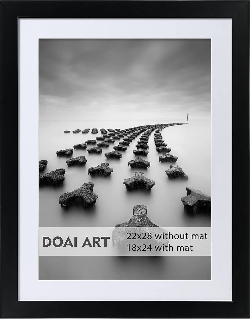 DOAI ART 22x28 Poster Frame Black without Mat or 18x24 with Mat - Polished Plexiglass for Wall Vertically or Horizontally Display - Wall Mounting Hardware Included, 22x28-1 Pack