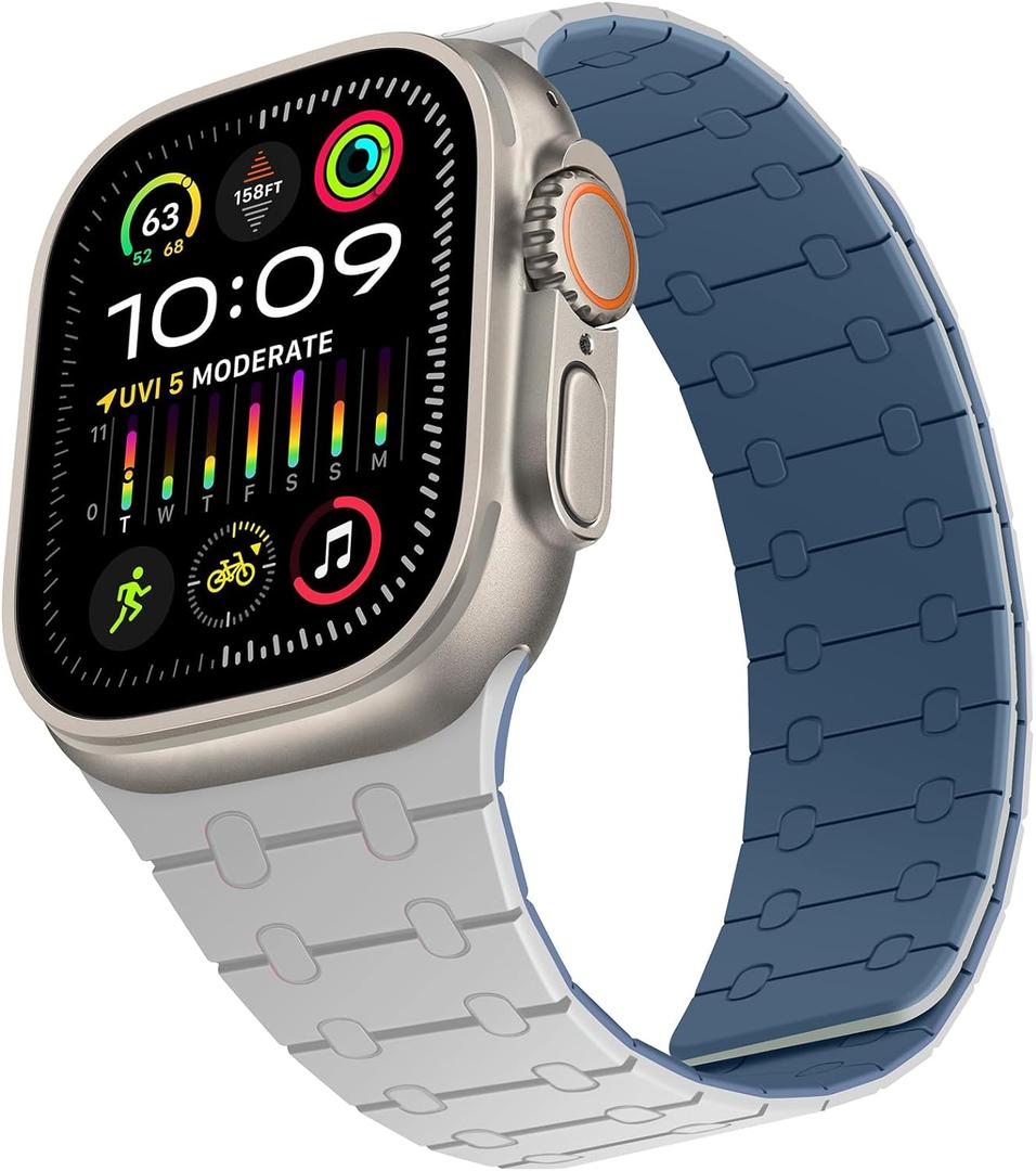 Compatible with Apple Watch Band 49mm 46mm 45mm 44mm 42mm 41mm 40mm 38mm, Silicone Magnetic Adjustable Loop Strap for iWatch Ultra 3/2/1 SE3 Series 11 10 9 8 7 6-1 (49/46/45/44/42, Gray Blue)