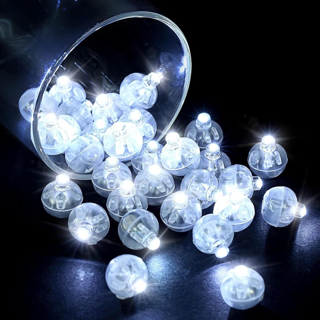 LIHAO 30pcs LED Balloon Lights Mini Round LED Ball Lights for Paper Lantern Christmas Halloween Birthday Wedding (White)