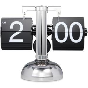 Vintage Flip Clock - Retro Digital Desk Clock With Auto Flip Mechanism, Battery Powered Internal Gear Operation for Home Office Decor (Black)