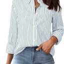 Striped Button Down Shirts for Women Cotton Dress Shirts Long Sleeve Collared Blouses Work Business Casual Tops