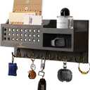 Key and Mail Holder Wall Mount - Mail Organizer Wall Mounted with Hooks and Storage Box, Key Rack for Entryway, Wall Mail Organizer for Home, Modern Farmhouse Decor, Easy Install Key Hanger (Black)