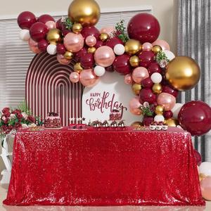 B-COOL Rectangle Sequin Tablecloth Christmas Red Table Cloth 60x102inch Seamless Wedding Red Sequin Fabric Linens Overlay for Mother's Day Valentines Decoration