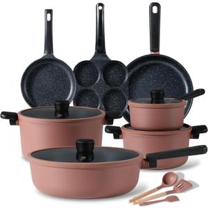 CAROTE Non Stick Pots and Pans Set, Cookware Sets Nonstick, Kitchen Cooking Set with Stay-Cool Handles,with Silicone Tools and Pot Protectors,14 Piece