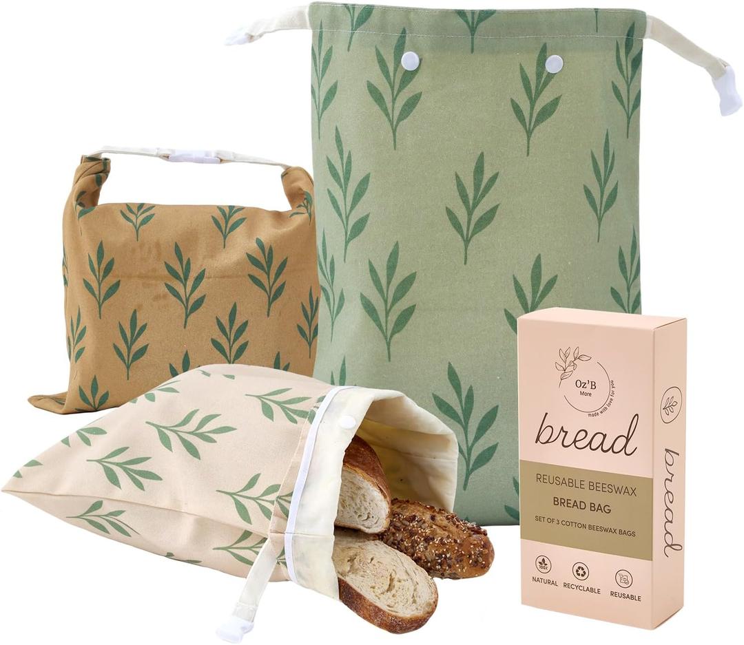 Reusable Beeswax Bread Bag for Homemade Bread & Sourdough Bread Storage Waxed Bread Bags, Organic Beeswax Cotton Bag Preservation Storage to Keep Fresh XL, L, M Set of 3