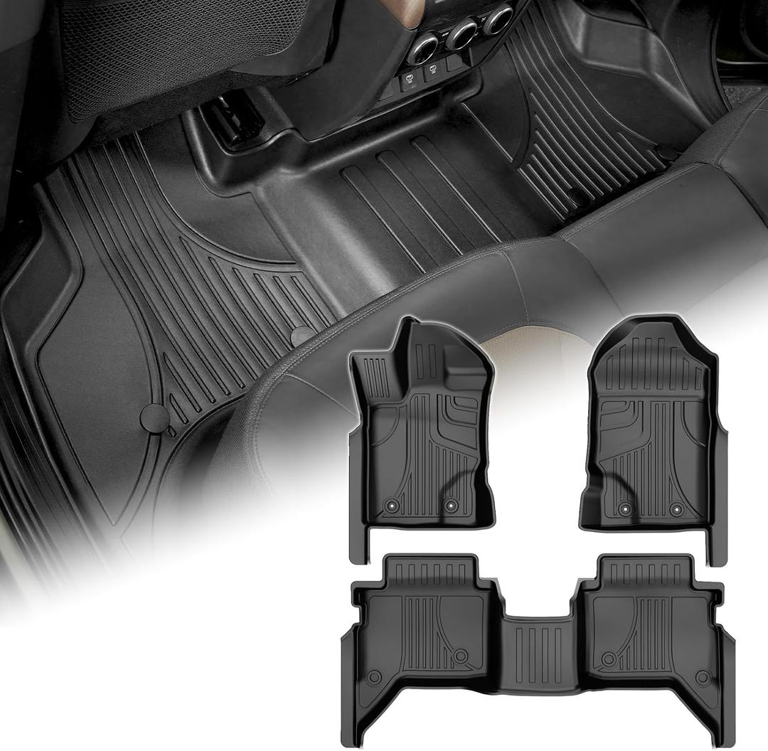 AOMSAZTO Floor Mats for Ford Ranger SuperCrew Cab 2019-2023, 1st & 2nd Row All Weather Protection Car Floor Liners Waterproof Anti Skid Mats