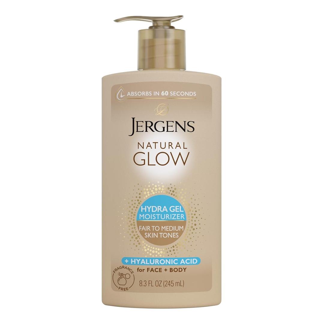 Jergens Natural Glow Hydra Gel Moisturizer, Hyaluronic Acid Tanning Lotion, Hydrating Tanning Gel, Fragrance-Free Self Tanner, Fair to Medium Skin Tones, 8.3 Fl Oz