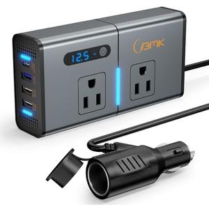 BMK 200W Car Power Inverter Newly Car Plug Adapter Outlet Charger DC 12V to 110V Car Inverter with 1.2A&2.4A USB, 1 QC3.0 USB and 1 Type C Ports Black