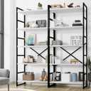 Shintenchi 2-Tier Bookshelf: Tall Industrial Bookcase for Living Room/Home/Office, Modern Book Holder with Storage Rack Shelves - White (2pcs/White)