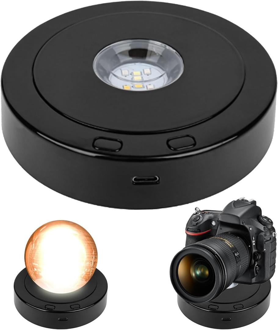 7 Led Rotating Display Stand, Round Spinning Display Stand with Colored Lights 360 Degree Rotating Display Base Stand with 4 Revolving & 8 Light Modes (Black)