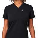 Fabletics Women's Vital 1-Pocket Scrub Top - MotionTech, Wrinkle-Resist, Chest Pocket, Anti-Shrink, Semi-Slim Fit (Large, Black)