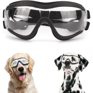 Namsan Clear Dog Goggles Large Breed, UV-Protection Doggie Sunglasses for Medium to Large Dogs, Outdoor Dog Eye Protection, Anti-Fog Anti-Dust Windproof Snowproof, Adjustable Straps, Transparent