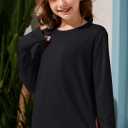 ZDC Girls Long Sleeve T Shirts Kids Crewneck Fall Winter Tops Basic Tees 5-14 Years (Black)
