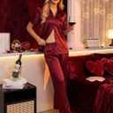 Ekouaer Silk Pajamas for Womens Set 2 Piece Satin Pjs Soft Button Down Sleepwear Wide Leg Long Pants with Pockets (Red, S)