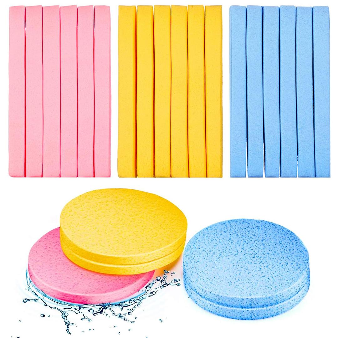 Loyim 120 Pieces Compressed Facial Sponge for Estheticians Face Makeup Removal Cleansing Sponge Pad Exfoliating Spa Wash Round Facial Cleansing Pads Supplies(Pink, Yellow, Blue)