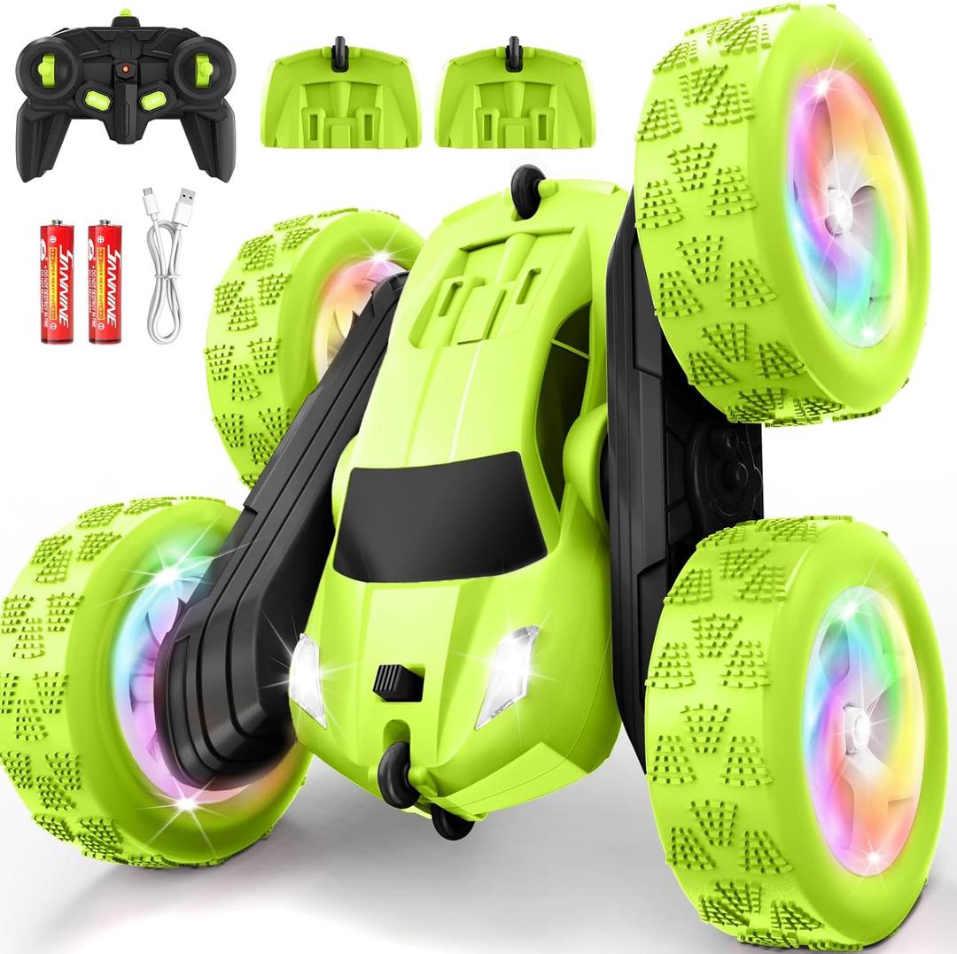 Remote Control Car, Stunt RC Cars, 2.4GHz Double Sided 360 Flips RC Crawler, Outdoor Toys for Kids Ages 4-8, Upgraded USB-C Modular Battery, 5 6 7 8 9 10 +Year Old Boys Birthday Gifts Green