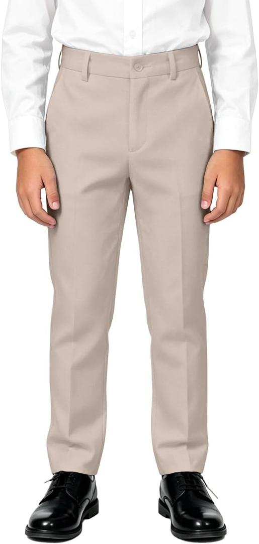 Boys' Flat Front Dress Pants Adjustable Waist School Uniforms Pants (16, Champagne)