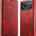 SINIANL Wallet Case for iPhone 17 Pro with Card Holder, Magnetic Kickstand Leather Flip Fold Protective Cover for Apple 17 Pro Case Wallet Red