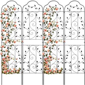 hogardeck 4 Packs 84 * 19 inch Metal Garden Trellis for Climbing Plants Outdoor,Heavy Duty,Black Coating Rustproof Trellis for Rose, Vegetable, Flowers, Expandable,Perfect for Training Climbing Plants