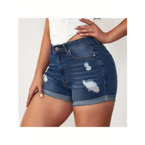 Women's Denim Shorts Summer Lady Clothing High Waist Denim Shorts Women Fringe Frayed Ripped Short Jeans L