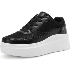 Women's Platform Fashion Shoes Classic Tennis Shoes Casual Walking Sneakers (9, Black)