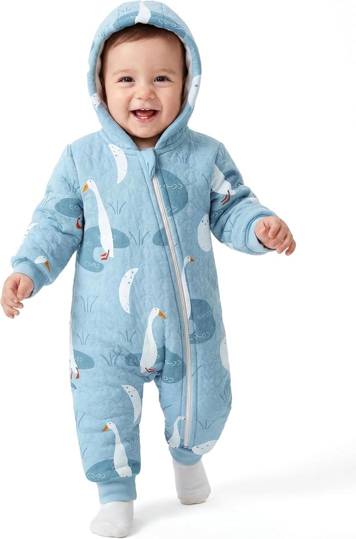 Baby Winter Clothes Cotton Baby Snowsuit for Boys Girls Long Sleeve Onesie Hooded Romper Newborn Jumpsuit Outfits (Size 12-18 Months, Blue Swan)