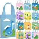 Ferraycle 24 Pcs Dinosaur Party Favor Bags with Handles Dinosaur Birthday Party Supplies Dino Non Woven Goodie Bags Reusable Gift for Kids Boys Girls Candy Goody (Cute)