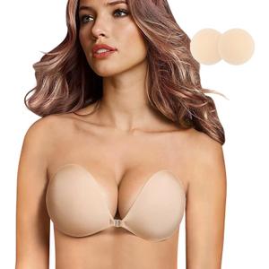 queensecret Adhesive Bra, Push up Strapless Self Adhesive Bra, Invisible Silicone Bra for Backless Dress (Nude)