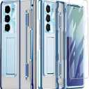 for Samsung Galaxy Z Fold 7 Case with Hinge Protection, All-Inclusive Integrated Hinge Cover Built in Screen Protector Kickstand Crystal Clear PC Slim Protective Case for Z Fold 7 Blue