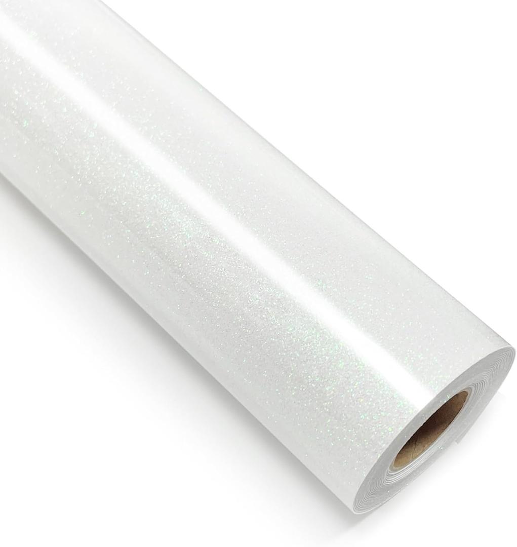 White Glitter Heat Transfer Vinyl 12" x 8 ft HTV for Shirts, Glitter HTV Iron on for All Cutter Machine - Easy to Cut & Weed for Heat Vinyl Design (White)