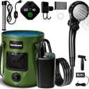 Portable Shower for Camping, 6000mAh Rechargeable Camp Shower Pump with Large Capacity Foldable Bucket, Filtered Shower Head, Outdoor Camping Shower Kit for Travel, Pet Bath, Car Washing (Green)