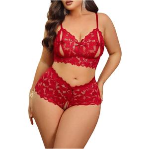 MakeMeChic Women's Plus Size Lingerie Sets Contrast Lace Cut Out Wireless Bra and Panty Set, 3XL Plus