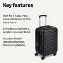 Amazon Basics 21" Hardside Carry-On Luggage with Spinner Wheels, Expandable for Up to 25% More Space, Scratch-Resistant Hard Shell, Telescoping Handle, Black