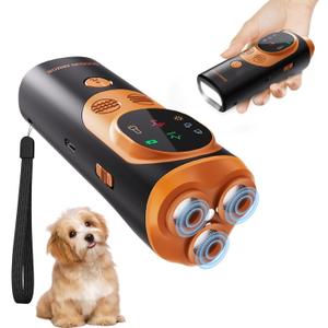 Anti Barking Device for Dogs, 3X Ultrasonic Dog Bark Deterrent Device with Training Modes Stop Neighbors Dog Barks, Portable Dog Training Tool with Flashlight Indoor Outdoor Use, Black and Orange