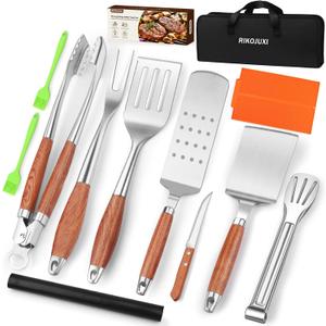 16 Inch Grilling Accessories Set, Heavy Duty Stainless Steel BBQ Accessories Tools and Grill Accessories for Outdoor Grill with Spatula, Fork, & Tongs - Grilling Gifts for Men Women Father