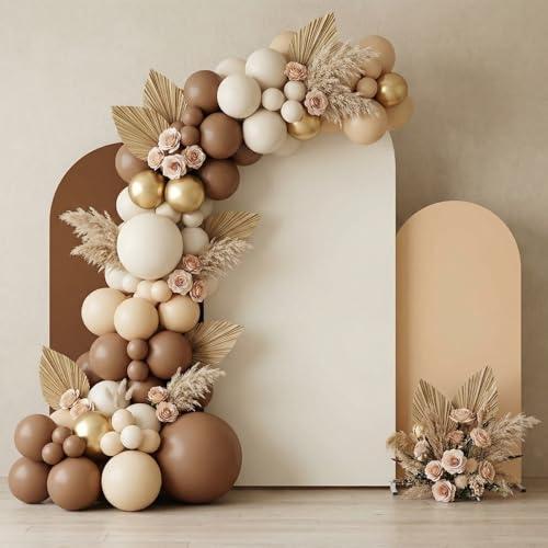 SmoothNovelty Set of 2 Wedding Arch Cover 4ft/5ft /6ft Spandex Fitted Wedding Arch Stand Covers 2 Sided Round Top Backdrop for Birthday Party Baby Shower Ceremony Banquet(Beige, Brown, White)