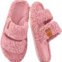 EverFoams Womens Fuzzy Open-toe Slippers Soft Comfy Memory Foam Indoor House Shoes Dusty Rose,7-8 US