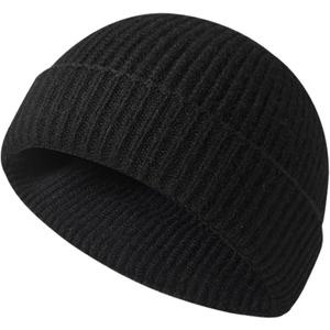 Winter Cropped Knitted Beanie hat for Men and Women (One Size, Black)
