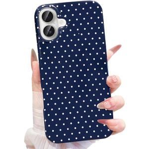 Jmltech for iPhone 16 Case Polka Dot Phone Cases Aesthetic Design Trendy Simple Case Slim Shockproof Protective Cover Navy Blue