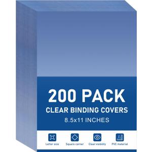 Dynta Binding Covers 200 Pack Clear Report Cover, 8 mil PVC Cover Sheets for Binding, Letter Size 8.5 x 11 Inches, Square Corners, Un-Punched, Office Supplies
