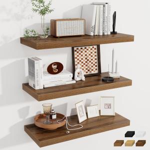 Fun Memories 12 Deep Floating Shelves for Wall | 30W x 12D Large Floating Shelves | 3 Pack Storage Space Wall Mount Shelf for Living Room Bathroom Toilet Laundry Room Kitchen Home Office - Walnut