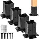 Yesland 8 Pcs Adjustable Deck Post Anchor Base Brackets Fit 1.5x1.5, 2x2, 2x4, 4x4 Post, Heavy Duty Reversible Wood Fence Post Base Brackets kit for Pergola Railing Mailbox, Black