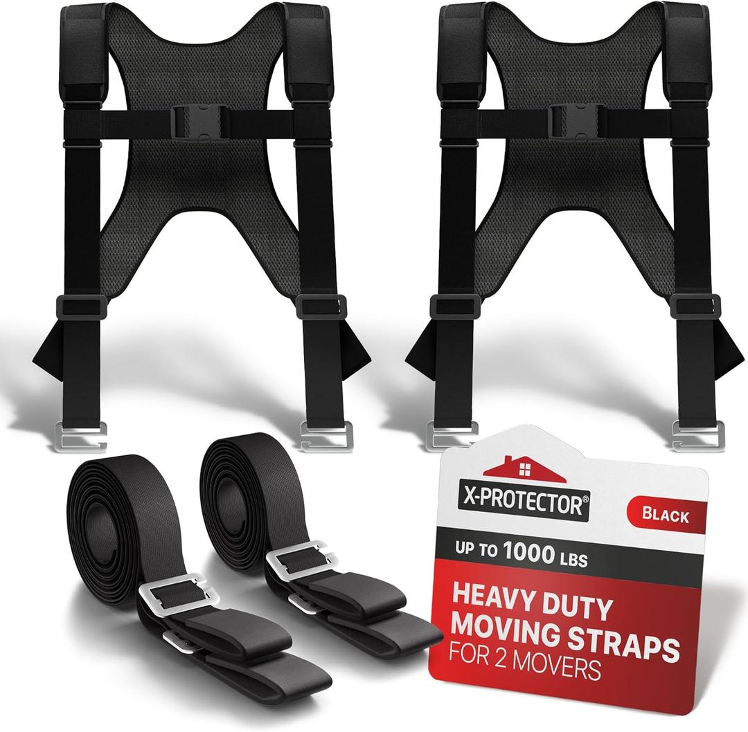 X-Protector Moving Straps - 2 Pairs - Lifting Straps for 2 Movers - Move Furniture Easily and Safely - Perfect for Lifting and Moving Heavy Objects! (with Back Support)