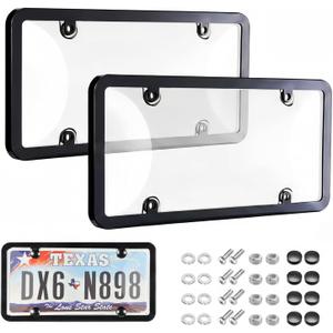 License Plate Protector 2 Pack, ABS Clear Car Plate Cover with Rust-Proof Black Frame, Universal Fit Licence Plate Protectors for All Standard Vehicles with Screw Caps Kit (Grey)
