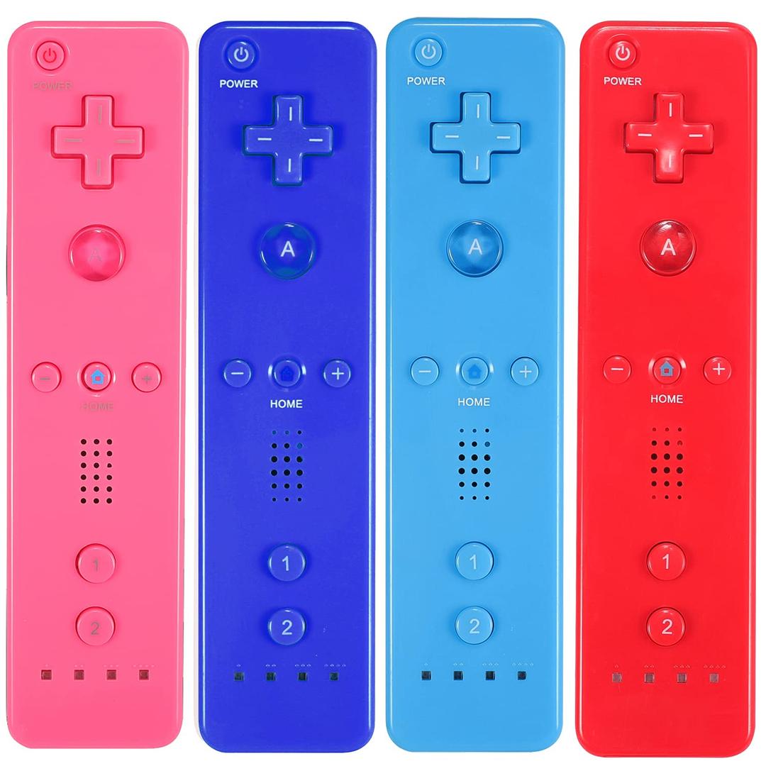 Yosikr Remote Controller for Wii/Wii U, with Silicone Case and Wrist Strap (4 Pack, Pink+Deep Blue+Blue+Red)